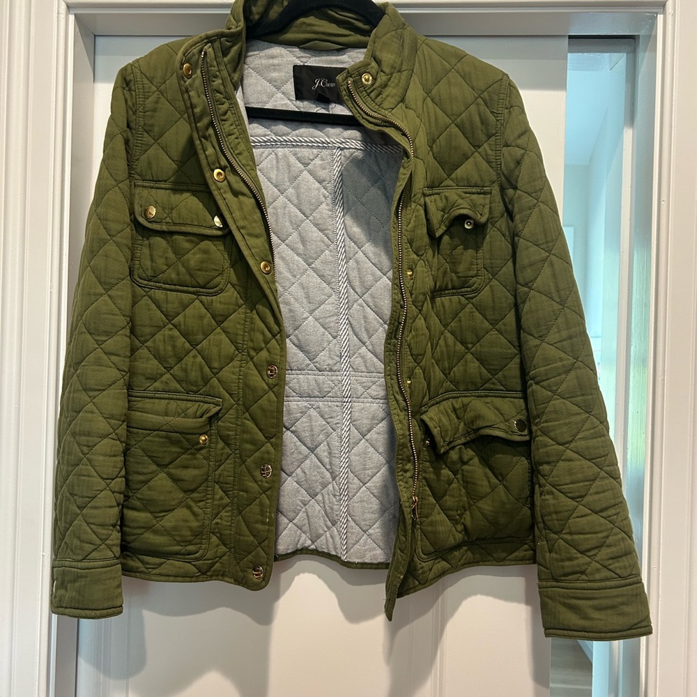 J. Crew Quilted Jacket in Gray and Green